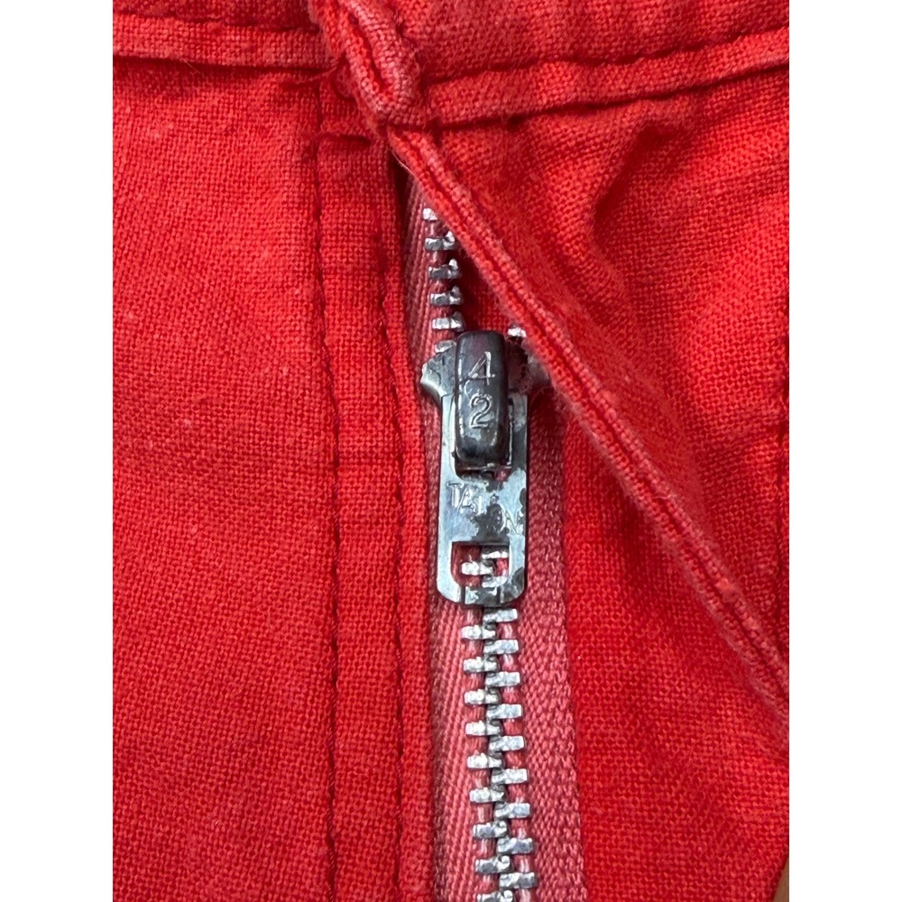 Vintage 70s Wide Leg Pants Women 25 Red Cotton Talon Zip High Rise Trousers - Picture 5 of 12